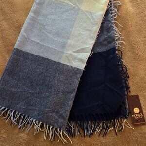NWT Mongol Textile 100% Sheep Wool Scarf Blue Colorblock Square 56x56 Fringe